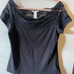 H&M Black L top stretch knit